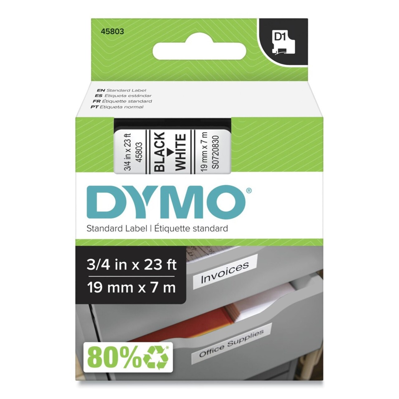 DYMO 0.75 in. x 23 ft. D1 High-Performance Polyester Removable Label Tape - Black on White